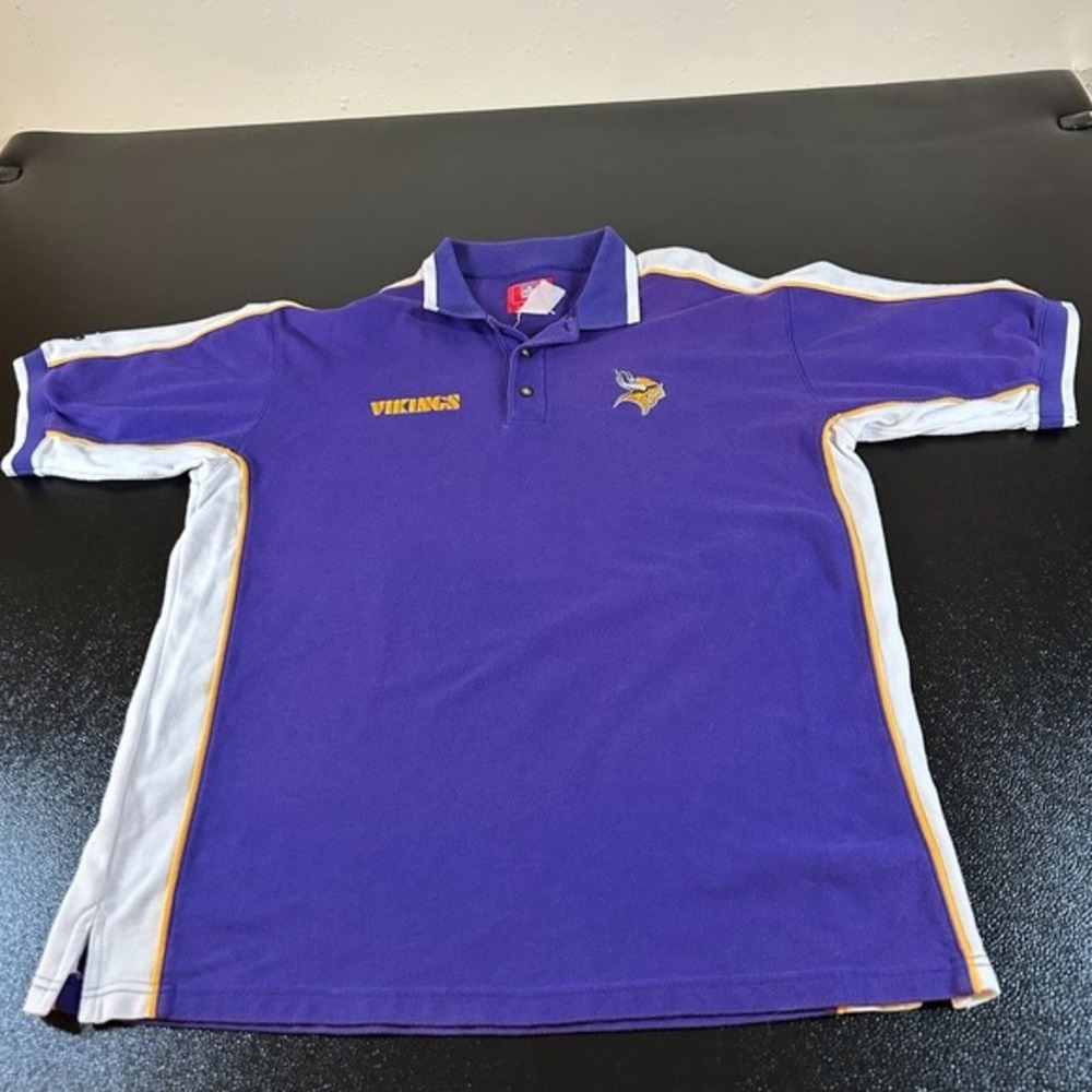Minnesota Vikings NFL Polo Shirt‎ Embroidered Logo Purple White Mens Extra Large